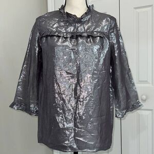 Barneys New York CO-OP Metallic Gray Blouse